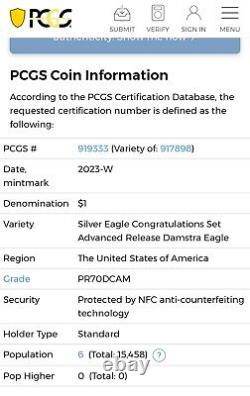 2023 W $1 Silver Eagle Congratulations Set Pcgs Pr70 Advance Releases Damstra