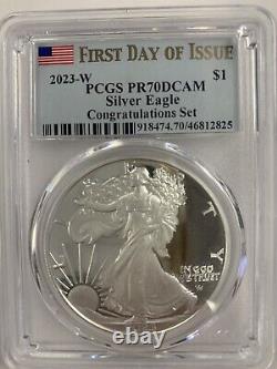 2023-W- American Silver Eagle- Congratulations Set- PCGS- PR70DCAM- FDOI