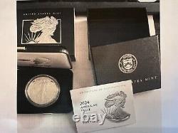 2024 W. 1oz SILVER PROOF AMERICAN SILVER EAGLE. OGP + COA. NEW CLAMSHELL CASE