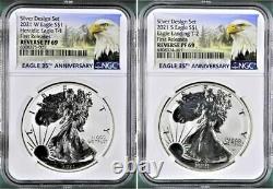 American Eagle 2021 Silver Reverse Proof Designer Edition 2 Coins NGC PF69