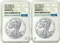 American Eagle 2021 W S Silver Reverse Proof Designer Edition 2 Coins NGC PF70