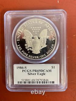 Lot (4) 1986-1989 S Proof Silver American Eagle PCGS PR69DCAM Mercanti Signed