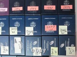 (Lot of 32) 1986-2018 American Proof Silver Eagle with/US Mint Boxes and COA's