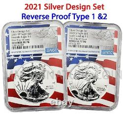 Ngc Fdoi Reverse Pr70 2021 Silver Eagle Type 1&2 Two Coin Designer Set Flagcore