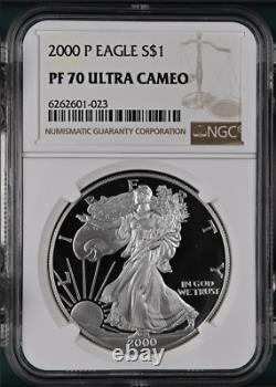PF70 UCAM 2000-P American Silver Eagle Brown Label NGC Spot Free White