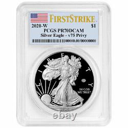 Presale 2020-W Proof $1 American Silver Eagle WWII 75th PCGS PR70DCAM FS Flag