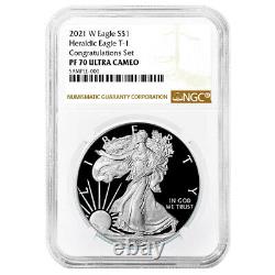 Presale 2021-W Proof $1 American Silver Eagle Congratulations Set NGC PF70UC B