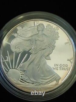 USA Proof 2005 W. 999 American Eagle Silver Dollar with COA & Box. Hints of gold