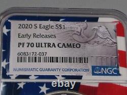 Ultra Cameo Proof 2020-s Silver American Eagle NGC PF70 UC ER Flag Core. #10