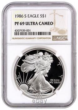 1986 S $1 Proof American Silver Eagle 1-oz Ngc Pf69 Ultra Cameo Brown Label