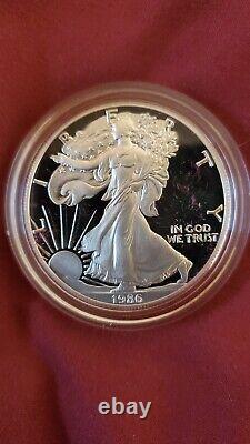 1986 S American Silver Eagle Proof Coin Avec Emballage Original Et Coa