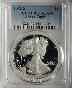 1986-s $1 Proof American Silver Eagle (facile) Pcgs Pr69 Dcam #44642246 Deep Mirror