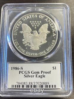 1986-s American Silver Eagle Pcgs Gem Proof Mercanti Étiquette Signée