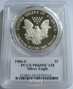 1986-s Pcgs Pr69 Proof American Silver Eagle Coin Signé À La Main Par John Mercanti