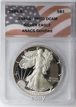 1986-s Proof Silver American Eagle Anacs Pf70 Dcam Deep Cameo 1 $