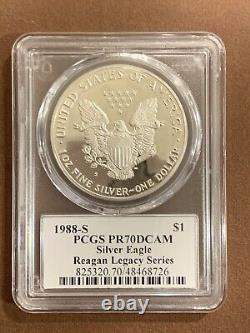 1988 S- Aigle d'argent américain - PCGS- PR70DCAM- Signature de Michael Reagan