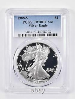 1988-s Pr70 Dcam American Silver Eagle Pcgs Blue Label
