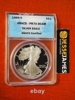 1989 S Proof Silver Eagle Anacs Pr70 Dcam Blue Label