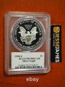 1990 S Proof Silver Eagle Pcgs Pr70 Dcam John Mercanti Étiquette De Drapeau Signée À La Main
