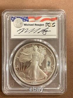 1991 Aigle d'argent américain - PCGS - PR70DCAM - Signature de Michael Reagan