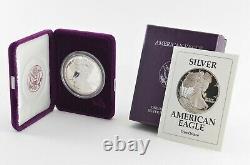 1991 American Silver Eagle Proof 1 Oz. Boîte À Velours Bullion Argent & Coa