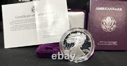 1991 S US Mint. 999 Argent Épreuve Bullion American Eagle Une Once +boîte/étui/certificat d'authenticité