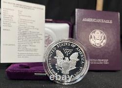 1991 S US Mint. 999 Argent Épreuve Bullion American Eagle Une Once +boîte/étui/certificat d'authenticité