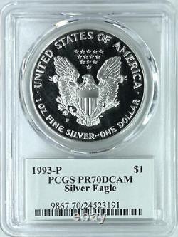 1993 P American Silver Eagle $1 Mercanti Signé Pcgs Pr70dcam
