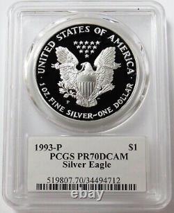 1993 P Américan Silver Eagle Mercanti Signed Pcgs Pf 70 Dcam 1 $ Proof 1 Oz Coin