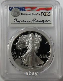 1994 P Américan Silver Eagle $1 Proof 1 Oz Cameron Reagan Signed Pcgs Pr 69 Dcam