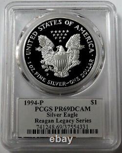 1994 P Américan Silver Eagle $1 Proof 1 Oz Cameron Reagan Signed Pcgs Pr 69 Dcam