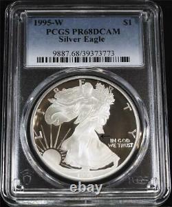 1995-w $1 1 Oz Proof American Silver Eagle Pcgs Pr68dcam Pas De Scratches À Cheveux