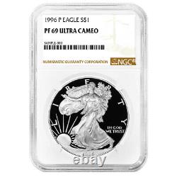 1996-p Preuve 1 $ American Silver Eagle Ngc Pf69uc Marron Étiquette