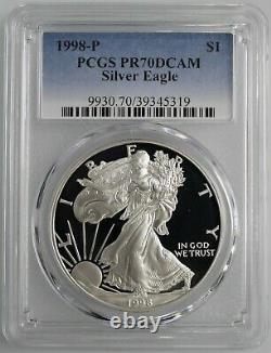 1998 P $1 Proof Silver Eagle Pcgs Pr70 Dcam Blue Label