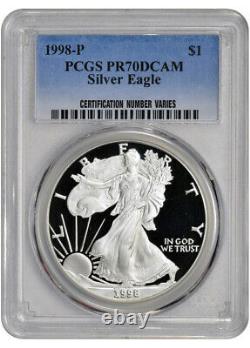 1998-p American Silver Eagle Proof Pcgs Pr70 Dcam
