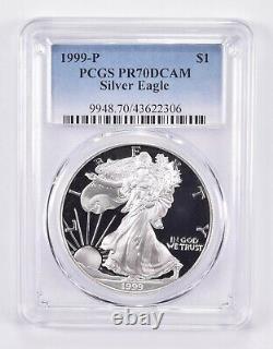 1999-p Pr70 Dcam American Silver Eagle Pcgs Blue Label