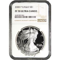 2000-p Preuve $1 American Silver Eagle Ngc Pf70uc Marron Étiquette