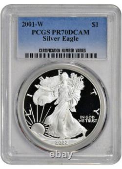 2001-w American Silver Eagle Proof Pcgs Pr70 Dcam