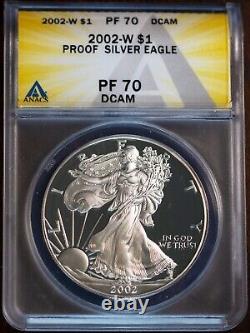 2002-W $1 Silver American Eagle PF70DCAM Nouveau ANACS # 7472142 + Bonus