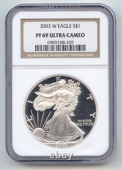 2003-w Proof American Silver Eagle, 1 Once, Ngc Brown Label Pf-69 Ultra Cameo