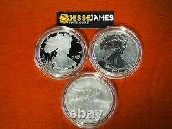 2006 P Inversée Preuve Silver Eagle 3 Coin 20ème Anniversaire Set W Boîte / Coa