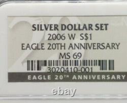 2006 W S 1 $ Silver Eagle 20th Anniversary Silver Dollar Set Ngc Ms 69