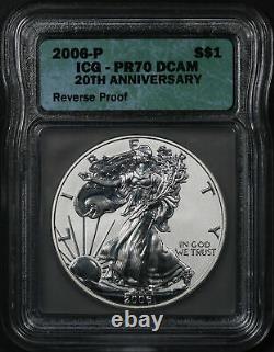 2006-p 20th Anniversary American Silver Eagle Icg Pr-70 Dcam Inverser La Preuve