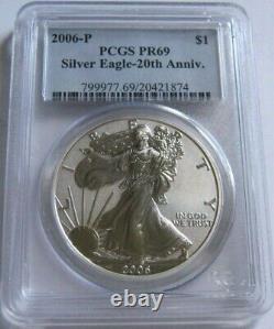 2006-p Error Pcgs Pr69 Inverser La Preuve American Silver Eagle Coin Blue Label