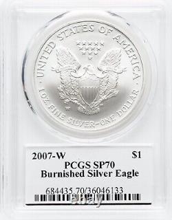 2007-W Eagle d'argent bruni Dollar PCGS SP70 Mercanti Hand Signé Faible POP