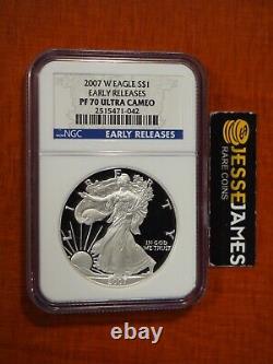 2007 W Proof Silver Eagle Ngc Pf70 Ultra Cameo Premiers Lancements Blue Label