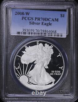 2008 W $1 Proof American Silver Eagle Pcgs Pr 70 Dcam