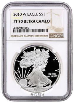 2010 W 1 $ Épreuve Aigle d'argent américain 1 once NGC PF70 UC Ultra camée Étiquette brune