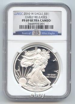 2010-w Proof American Silver Eagle, 25e Anniv, Ngc Pf69 Ultra Cameo, Sortie Anticipée