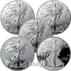 2011 American Silver Eagle 25th Anniversary Silver 5 Coin Set (withbox Et Coa)